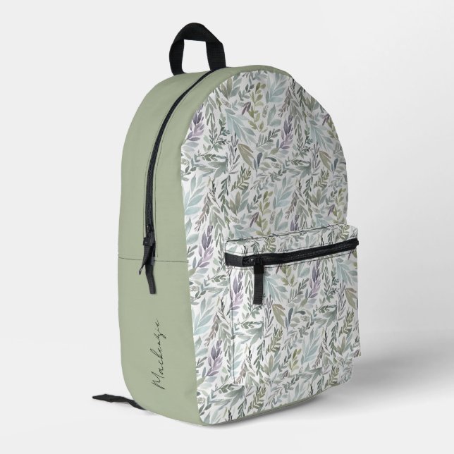 Sac À Dos Imprimé Motif botanique Turquoise moderne Nom personnalisé (Coin arrière gauche)