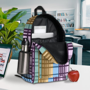 Sac À Dos Imprimé Motif carreaux bleu lilas or vert
