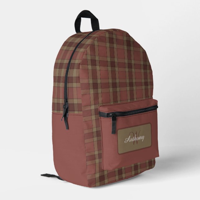 Sac À Dos Imprimé Motif carreaux rouille et chamois - Personnalisé (Coin arrière gauche)