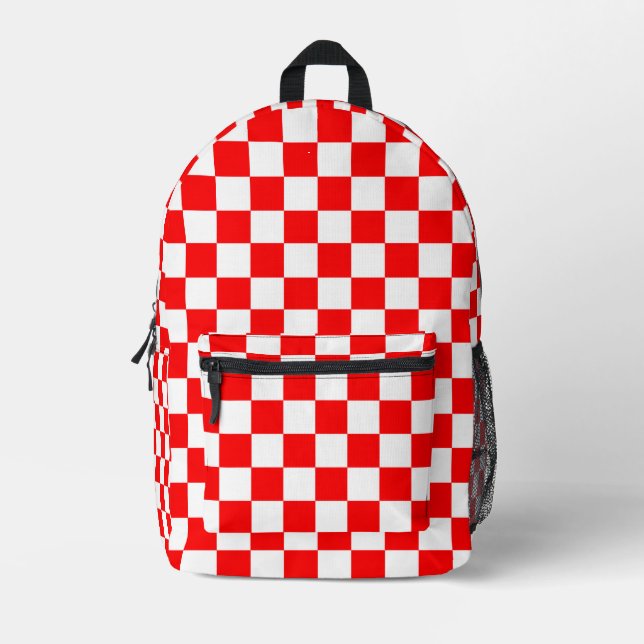 Sac À Dos Imprimé Motif chèque À damiers blanc rouge (Recto)