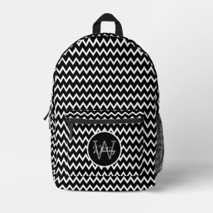Sac À Dos Imprimé Motif Chevron noir et blanc Monogramme