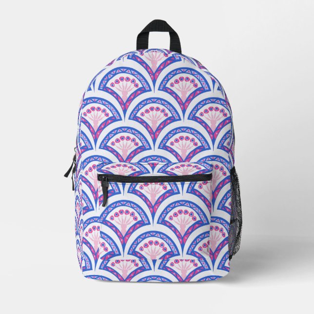 Sac À Dos Imprimé motif damassé floral bleu (Recto)