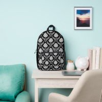 Motif Damassé Rococo Blanc sur Noir