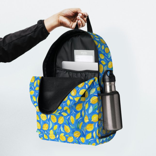 Sac À Dos Imprimé Motif d'aquarelle moderne Citrus jaune bleu citron (Créateur téléchargé)