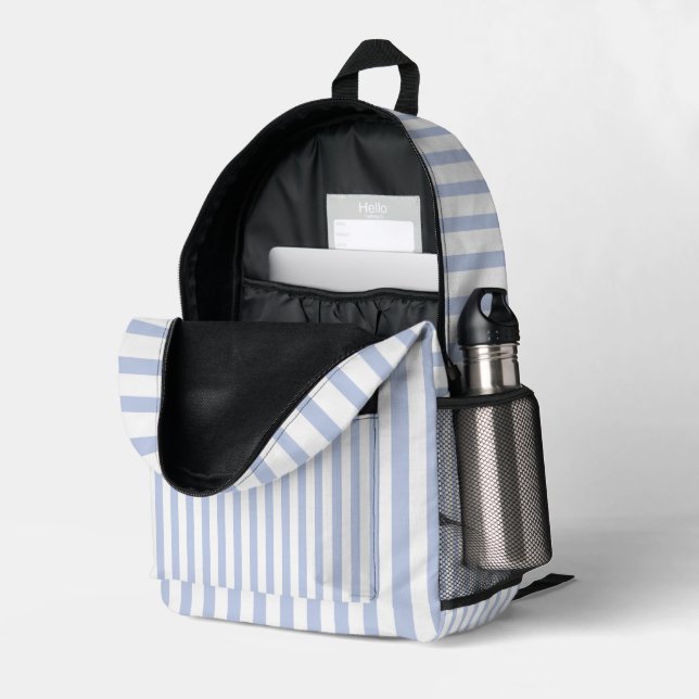 Sac À Dos Imprimé Motif d'art à rayures verticales bleu blanc doux (Coin arrière droit (ouvert))