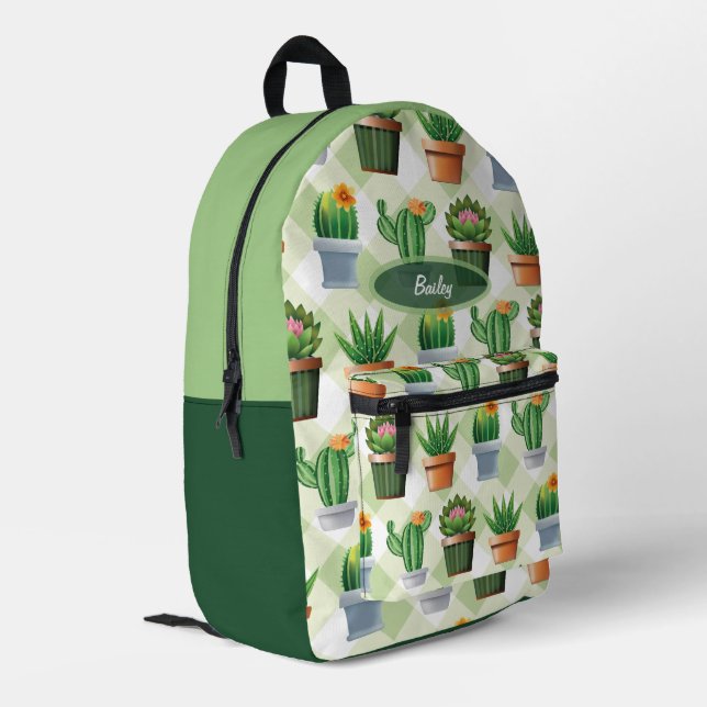 Sac À Dos Imprimé Motif de cactus en vichy vert (Coin arrière gauche)