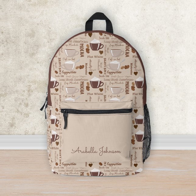 Sac À Dos Imprimé Motif de café Brown personnalisé Mocha Cappuccino (Personalized Brown Coffee Mocha Cappuccino Pattern Printed Backpack)