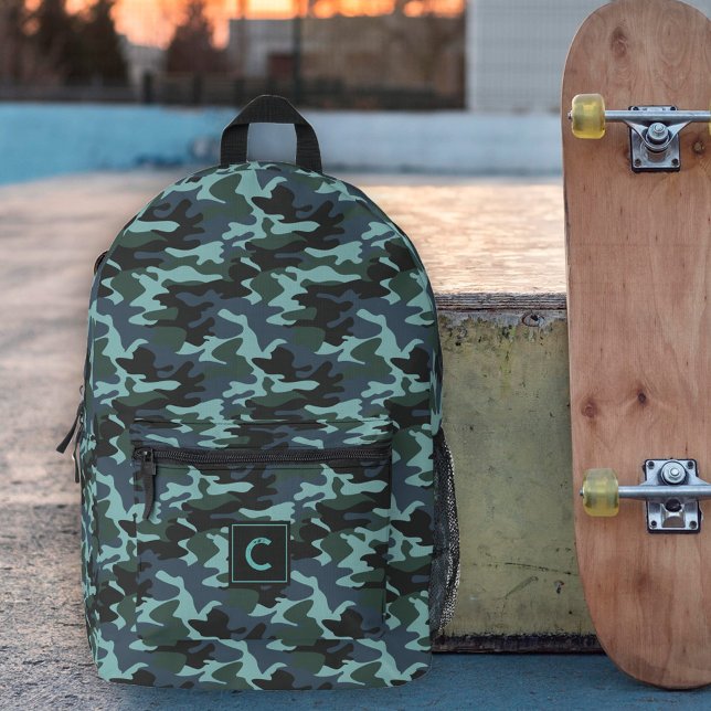 Sac À Dos Imprimé Motif de Camouflage Aqua bleu Monogramme (Créateur téléchargé)