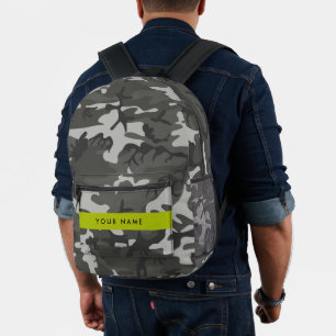 Sac À Dos Imprimé Motif de camouflage gris, Votre nom, Personnaliser