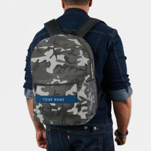 Sac À Dos Imprimé Motif de camouflage gris, Votre nom, Personnaliser