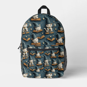 Sac À Dos Imprimé Motif de chat sorcier adorable avec des livres et