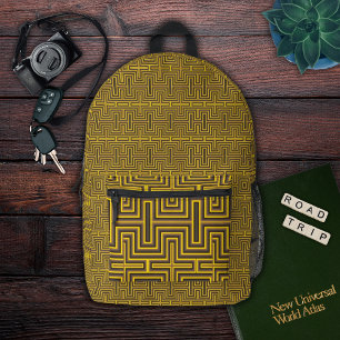 Sac À Dos Imprimé Motif de circuit de labyrinthe géométrique jaune c