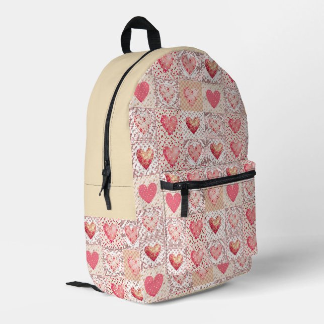 Sac À Dos Imprimé Motif de cœur en patchwork et rayures (Coin arrière gauche)