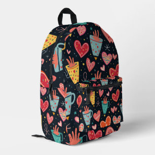 Sac À Dos Imprimé Motif de cœurs fantaisistes et tasses à café