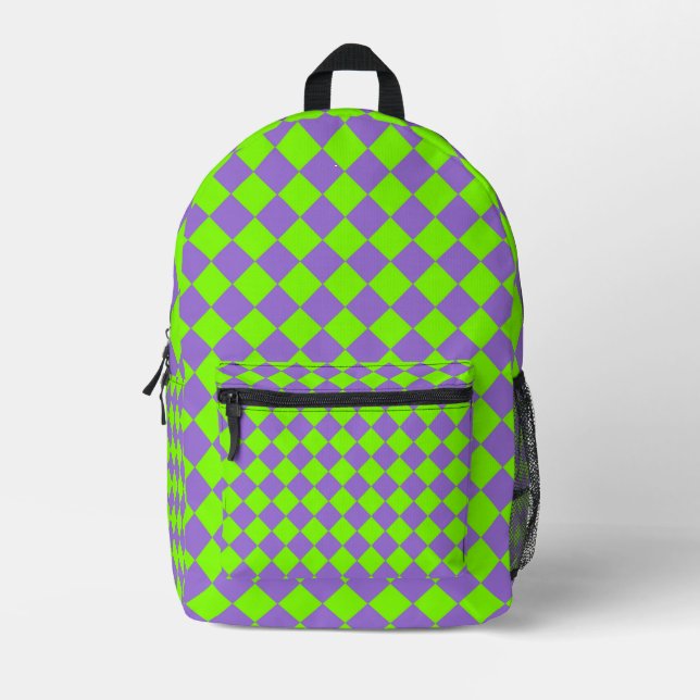 Sac À Dos Imprimé Motif de diamant Purple Green Checker (Recto)