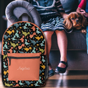 Sac À Dos Imprimé Motif de dinosaure coloré orange nom noir
