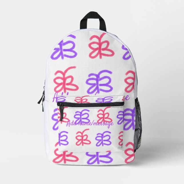Sac À Dos Imprimé Motif de doodle de papillon rose violet ajouter le (Recto)