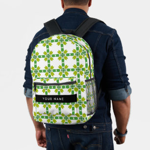 Sac À Dos Imprimé Motif de feuille, Feuilles vertes, Votre nom