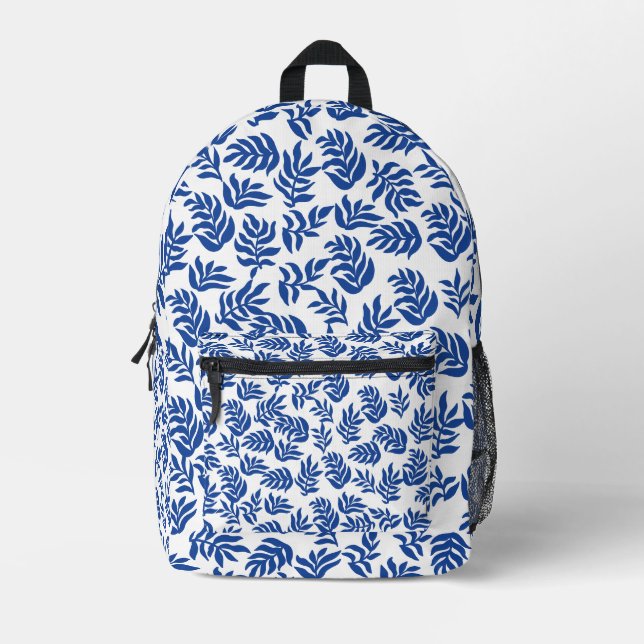 Sac À Dos Imprimé Motif de feuilles botaniques bleues modernes (Recto)