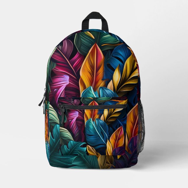 Sac À Dos Imprimé motif de feuilles tropicales colorées (Recto)