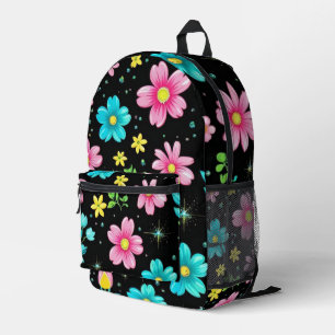 Sac À Dos Imprimé Motif de fleurs colorées noir rétro pour fête d'an