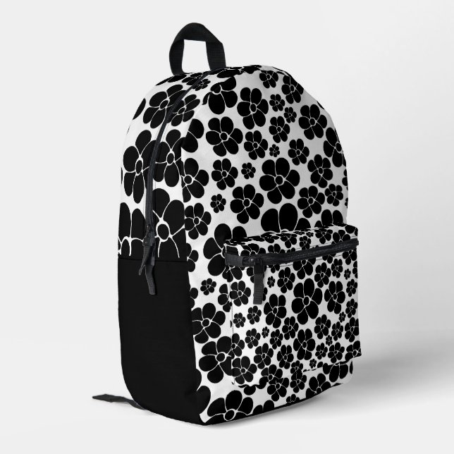 Sac À Dos Imprimé Motif de fleurs - noir et blanc (Coin arrière gauche)