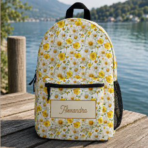 Sac À Dos Imprimé Motif de fleurs sauvages jaunes Monogramme Nom