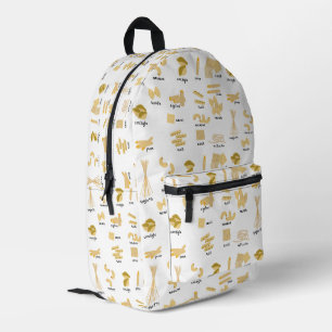 Sac À Dos Imprimé Motif de formes et noms de pâtes italiennes