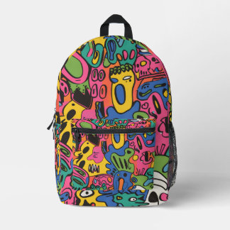 Sac À Dos Imprimé Motif de gribouillage de dessin animé funky coloré