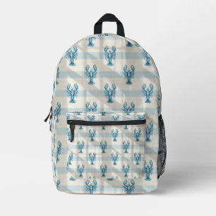 Sac À Dos Imprimé Motif de homard à l'aquarelle bleue sur rayure côt