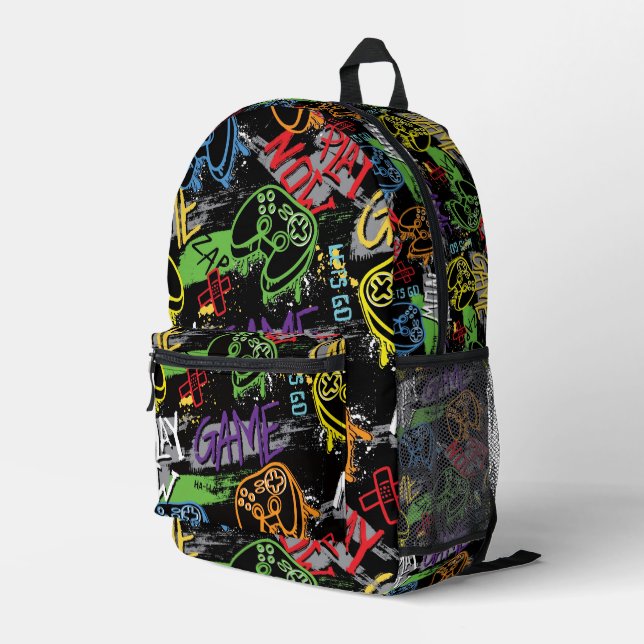 Sac À Dos Imprimé Motif de jeu graffiti néon (Coin arrière droit)