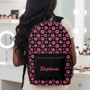 Sac À Dos Imprimé Motif de lèvres Rose & Noir Mignon