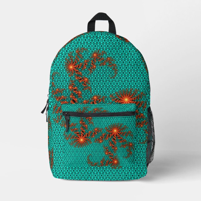 Sac À Dos Imprimé Motif de mandala abstrait noir sarcelle (Recto)