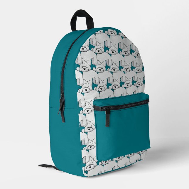 Sac À Dos Imprimé Motif de marionnettes blanc sur Turquoise (Coin arrière gauche)