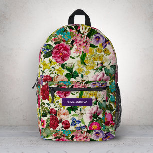 Sac À Dos Imprimé Motif de monogramme beige floral rose vintage