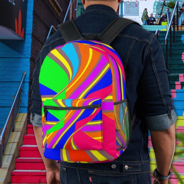 Sac À Dos Imprimé Motif de rayures abstraites multicolores vives.  (Créateur téléchargé)