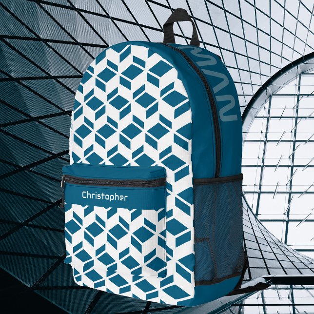 Sac À Dos Imprimé Motif de répétition moderne Turquoise blanc (Modern stylish design.)
