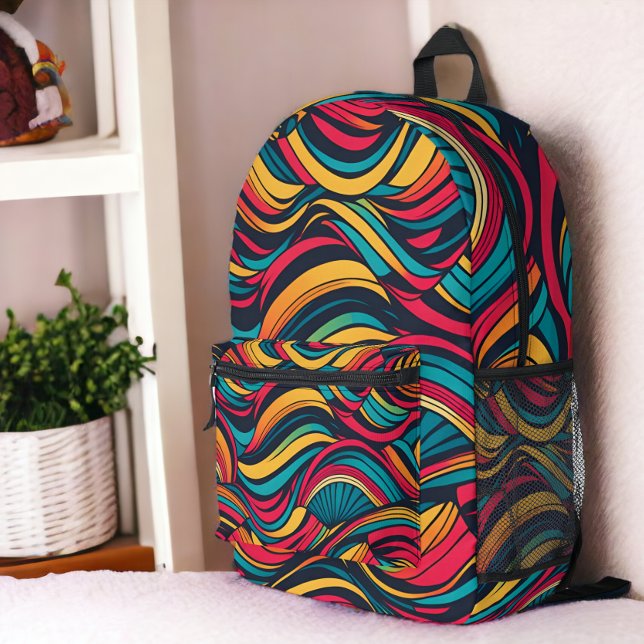 Sac À Dos Imprimé Motif de vague Abstrait coloré (Colorful Abstract Wave Pattern Printed Backpack from Ricaso. Fun, bold and trendy, for everyone)