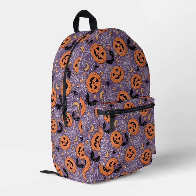 Sac À Dos Imprimé Motif d'Halloween violet Jack-O-lanterne (Coin arrière gauche)