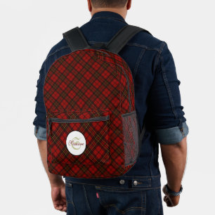 Sac À Dos Imprimé Motif d'hiver tartan rouge Monogramme