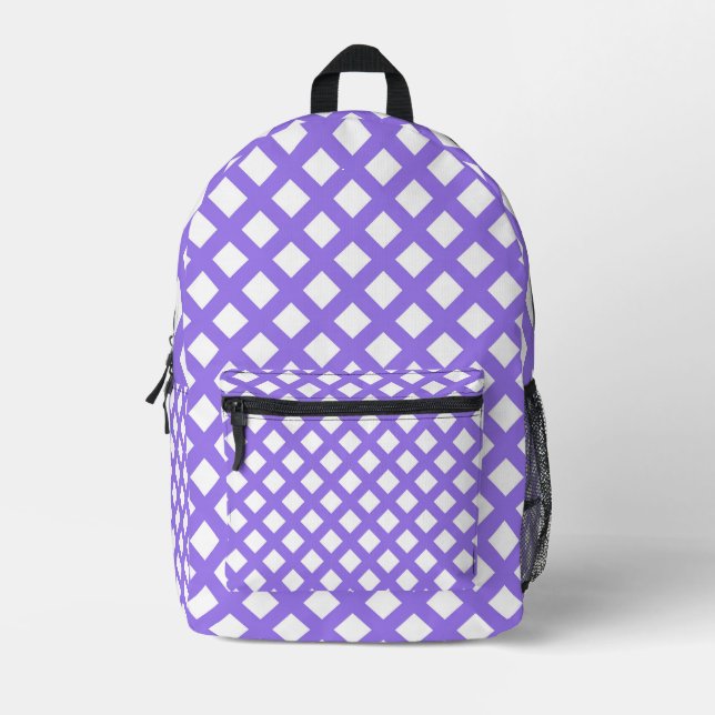 Sac À Dos Imprimé Motif diamant à carreaux blanc violet (Recto)