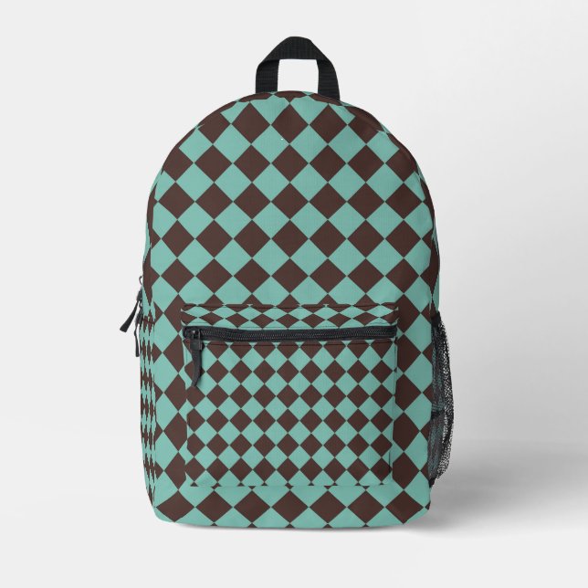 Sac À Dos Imprimé Motif diamant à carreaux brun sarcelle (Recto)