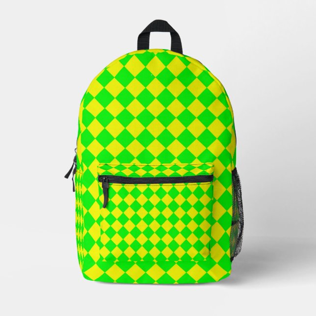 Sac À Dos Imprimé Motif diamant à carreaux jaune vert (Recto)