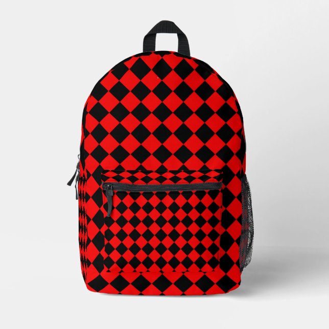 Sac À Dos Imprimé Motif diamant à carreaux rouge et noir (Recto)
