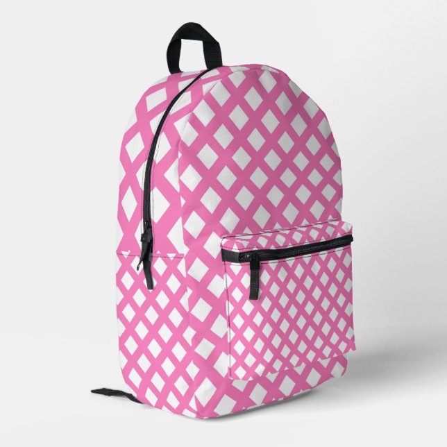 Sac À Dos Imprimé Motif diamant damier rose blanc (Coin arrière gauche)
