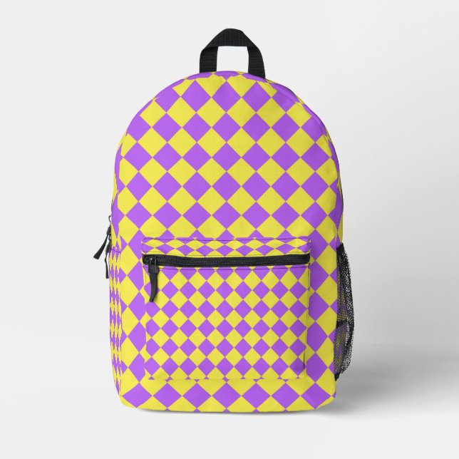 Sac À Dos Imprimé Motif diamant jaune pourpre Checker (Recto)
