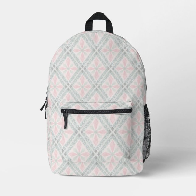 Sac À Dos Imprimé Motif diamant pastel vert et rose (Recto)