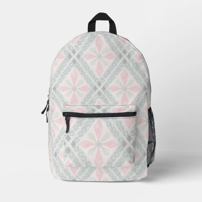 Sac À Dos Imprimé Motif diamant pastel vert et rose (Recto)