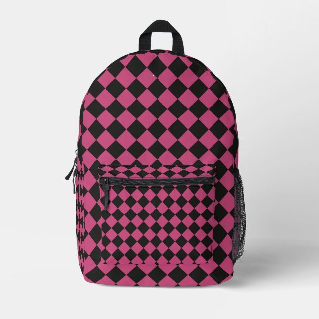 Sac À Dos Imprimé Motif diamant rose noir Checker (Recto)
