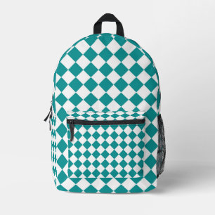 Sac À Dos Imprimé Motif diamant turquoise blanc Checker